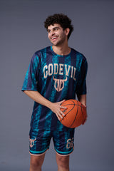 Go Devil Printed Dark and Light Blue Co-ord Set for Men