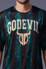 Go Devil Printed all over Black and Green Co-ord Set for Men
