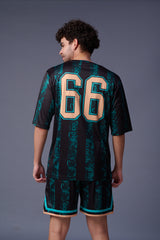 Go Devil Printed all over Black and Green Co-ord Set for Men