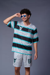 Stripes Printed Black,Blue and White Co-ord Set for Men