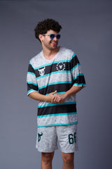 Stripes Printed Black,Blue and White Co-ord Set for Men