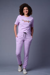 Flower Printed Purple Full Size Co-ord Set for Women