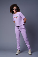 Flower Printed Purple Full Size Co-ord Set for Women