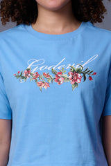 Flower Printed Light Blue Full Size Co-ord Set for Women