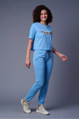 Flower Printed Light Blue Full Size Co-ord Set for Women