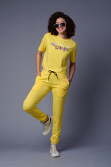 Flower Printed Lemon Yellow Full Size Co-ord Set for Women