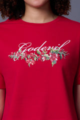 Go Devil With Flower Printed Red Full Size Co-ord Set for Women