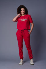 Go Devil With Flower Printed Red Full Size Co-ord Set for Women