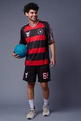 Stripes Printed Black and Red Co-ord Set for Men