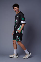 Tiger in Green Printed Black Co-ord Set for Men