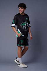 Tiger in Green Printed Black Co-ord Set for Men