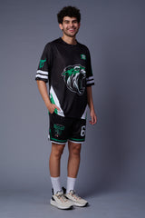 Tiger in Green Printed Black Co-ord Set for Men