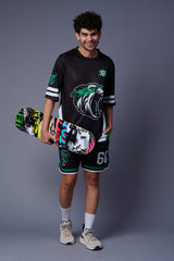 Tiger in Green Printed Black Co-ord Set for Men