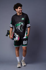 Tiger in Green Printed Black Co-ord Set for Men