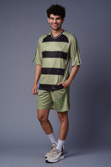 Stripes Printed Black and Green Co-ord Set for Men