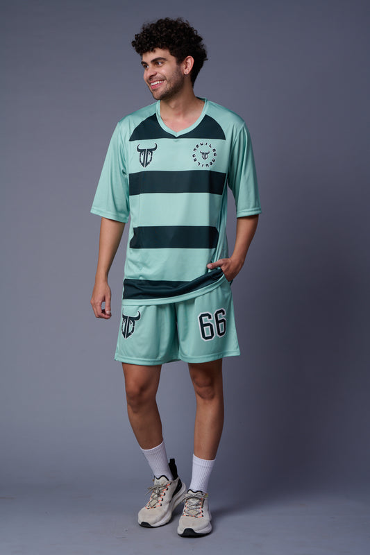 Stripes Printed Light Blue and Black Co-ord Set for Men