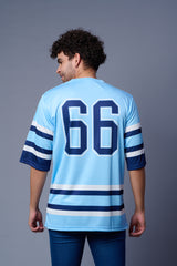 Go Devil Printed Light Blue Striped Oversized Jersey T-Shirt for Men