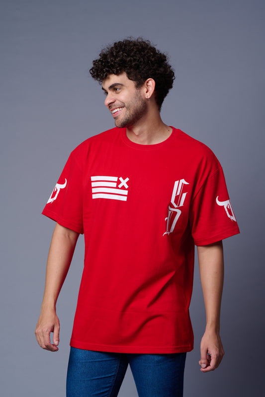 Devil 66 GDX Back printed Red Oversized T-Shirt for Men