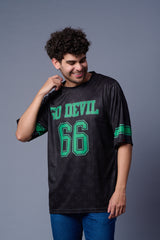 Go Devil 66 (In Green) Printed Black Jersey Oversized T-Shirt for Men