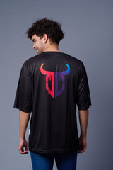 Skull With Enjoy The Trip Printed Black  Oversized  Jersey T-Shirt for Men