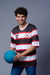 Stripes Printed Black, White and Red Oversized Jersey T-Shirt for Men