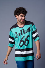 Stripes Printed Black, White and Green Oversized Jersey T-Shirt for Men