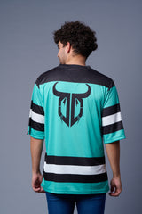 Stripes Printed Black, White and Green Oversized Jersey T-Shirt for Men