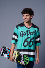 Stripes Printed Black, White and Green Oversized Jersey T-Shirt for Men