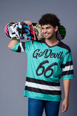 Stripes Printed Black, White and Green Oversized Jersey T-Shirt for Men