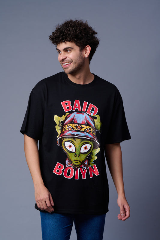Baid Boiyn Printed Black Oversized T-Shirt for Men