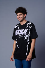 Lightning Printed Black Oversized T-Shirt for Men