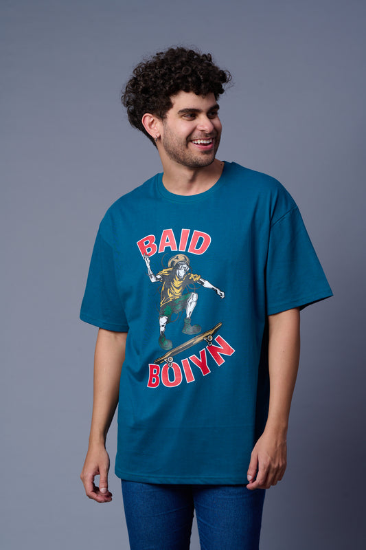 Men' s Back Tiger Printed Dark Blue Oversized T-Shirt For Men