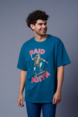 Men' s Back Tiger Printed Dark Blue Oversized T-Shirt For Men