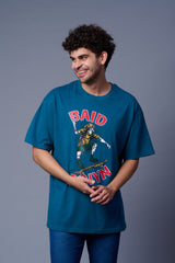 Men' s Back Tiger Printed Dark Blue Oversized T-Shirt For Men