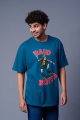 Men' s Back Tiger Printed Dark Blue Oversized T-Shirt For Men