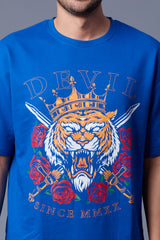 King Tiger Printed Navy Blue Oversized T-Shirt for Men