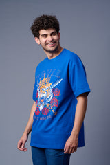 King Tiger Printed Navy Blue Oversized T-Shirt for Men