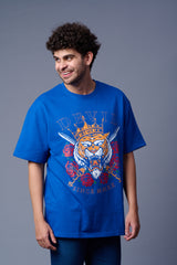 King Tiger Printed Navy Blue Oversized T-Shirt for Men