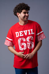Go Devil 66 (In White) Printed Red Oversized T-Shirt for Men