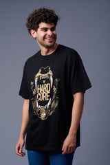 Hard Core Printed Black Oversized T-Shirt for Men