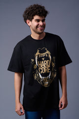 Hard Core Printed Black Oversized T-Shirt for Men