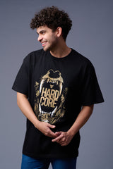 Hard Core Printed Black Oversized T-Shirt for Men