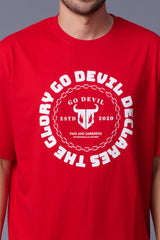 The Glory Go Devil Declares Printed Red Oversized T-Shirt for Men