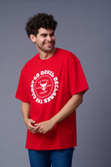 The Glory Go Devil Declares Printed Red Oversized T-Shirt for Men