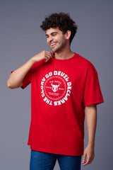 The Glory Go Devil Declares Printed Red Oversized T-Shirt for Men
