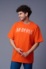 Go Devil Back Dice Printed Orange Oversized T-Shirt for Men