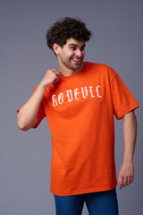 Go Devil Back Dice Printed Orange Oversized T-Shirt for Men