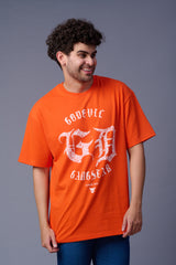 Go Devil Back Dice Printed Orange Oversized T-Shirt for Men