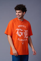 Go Devil Back Dice Printed Orange Oversized T-Shirt for Men