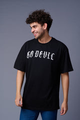 Go Devil Back Dice Printed Black Oversized T-Shirt for Men